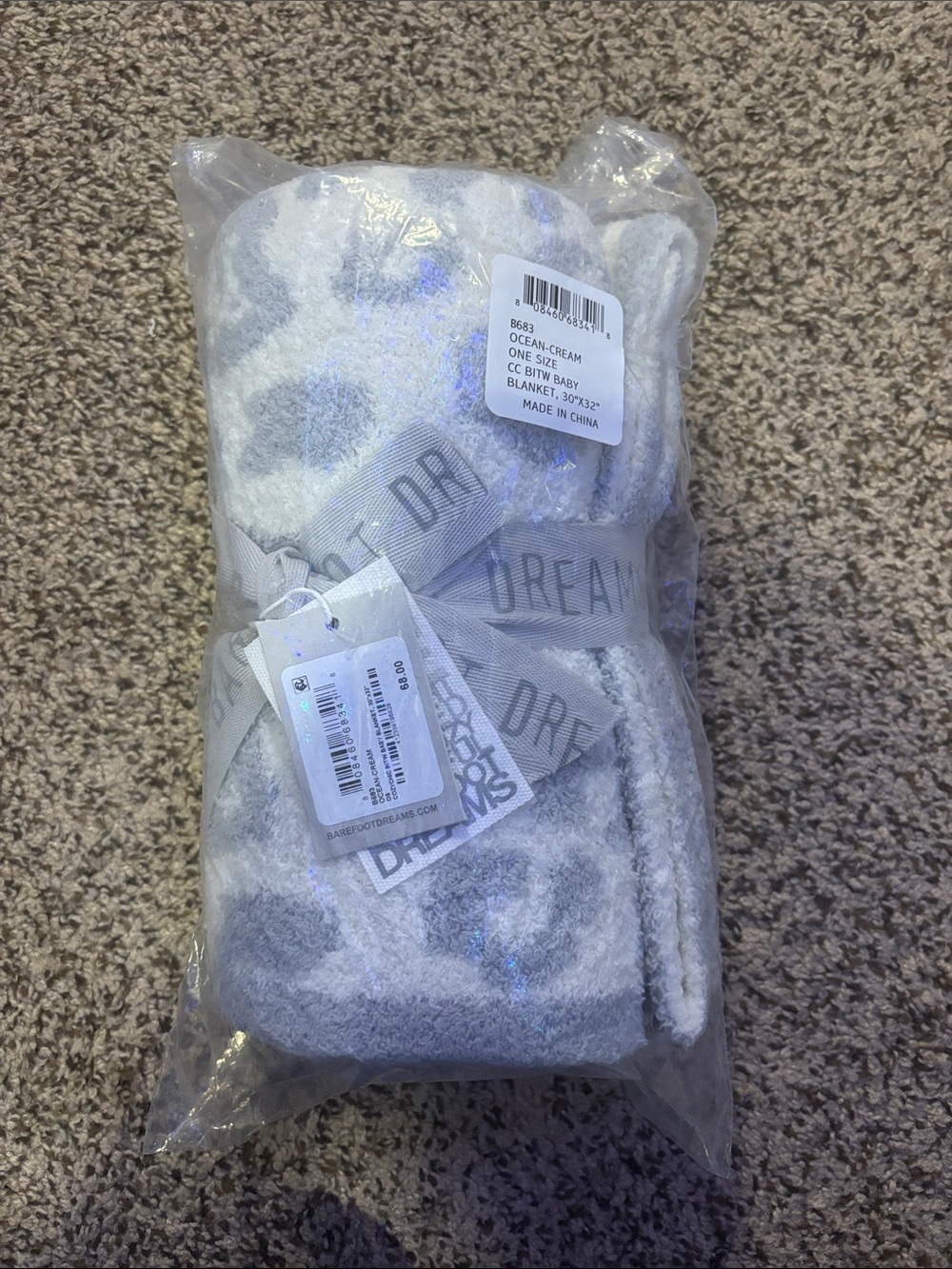 Plush Gray & Cream Baby Blanket - Dream Motif